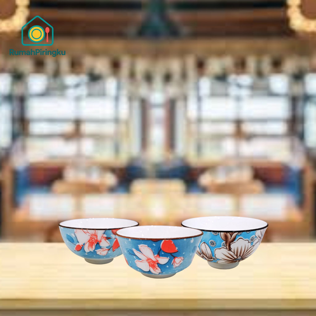 RUMAH PIRINGKU-MANGKOK KERAMIK / MANGKOK KOREA / MANGKOK NASI MOTIF SAKURA 4"