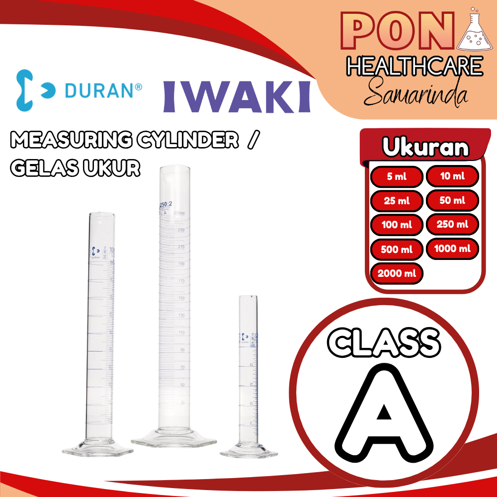 DURAN IWAKI Measuring Cylinder Class A / Gelas Ukur kaca Kelas A 5 10 25 50 100 250 500 1000 2000 ml
