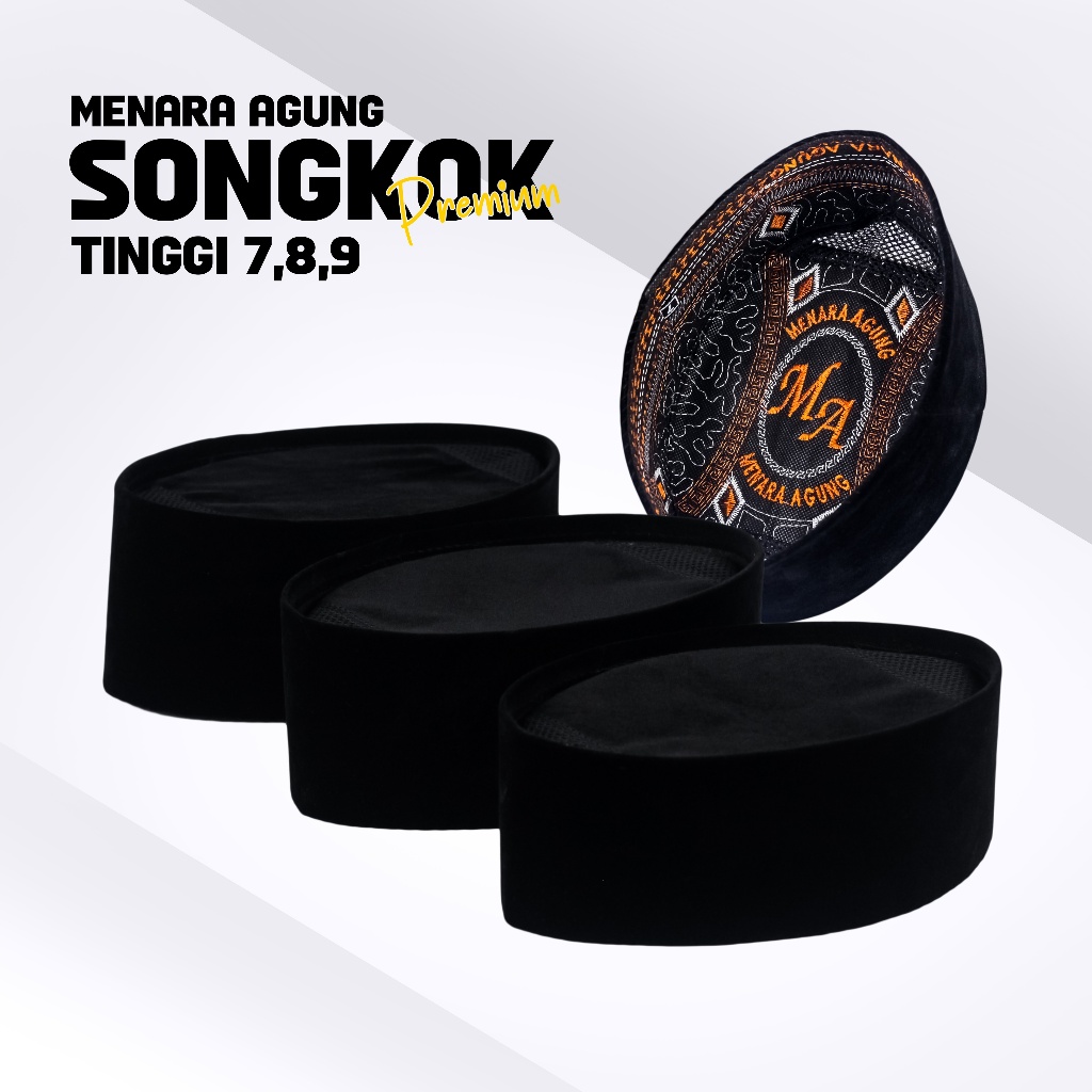 Peci Songkok Hitam Ac Tinggi Pendek 7,8 ,9 cm Bahan Beludru Premium Ukuran Anak Dan Dewasa