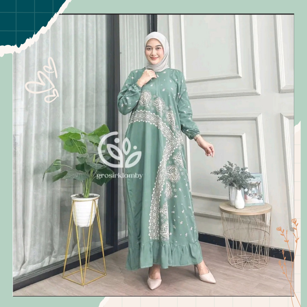 Gamis Etnik Kaftan Abaya Lesti Dress motif Batik Adem Nyaman Oversize Daily Wanita Busui Bahan Rayon
