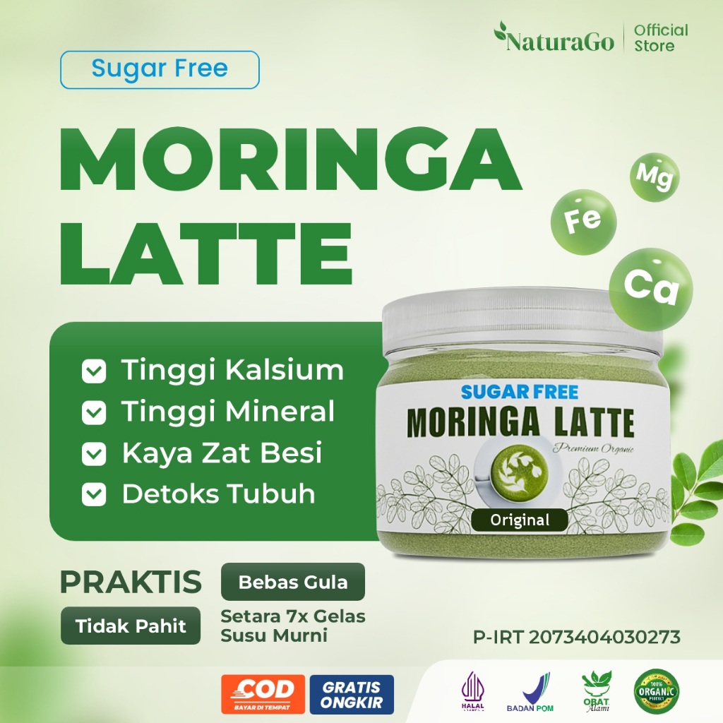 

Moringa Latte Sugar Free Minuman Bubuk Kelor Organik Premium Bebas Gula Sehat Tinggi Kalsium Praktis