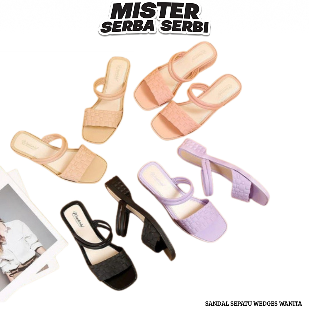 MSS SANDAL SEPATU WEDGES WANITA SP41 MOTIF KULIT BUAYA SANDAL HEELS SLOP JELLY