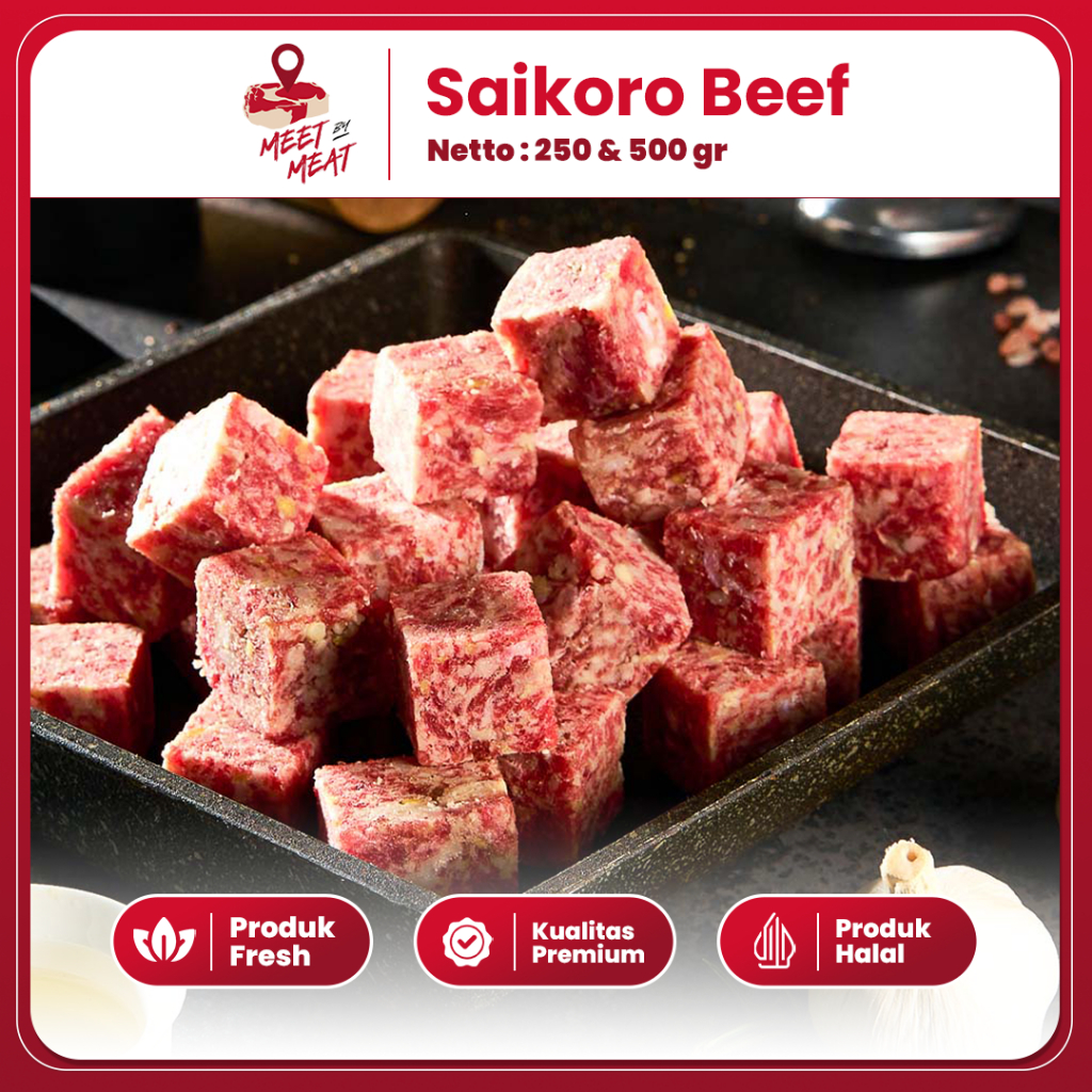 

Wagyu Saikoro Beef Daging Sapi Tenderloin Potong Kotak Empuk Kualitas Terbaik Juicy Lembut Meetbymeat