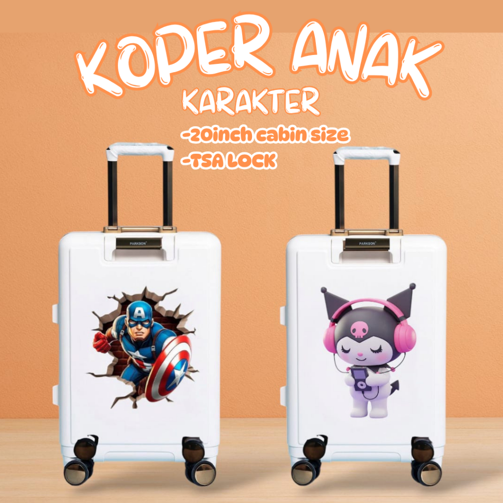 PARKSON ORIGINAL - KOPER ANAK KARAKTER KUROMI, CAPTAIN AMERICA/Koper cabin 20 inchi/koper tahan bant
