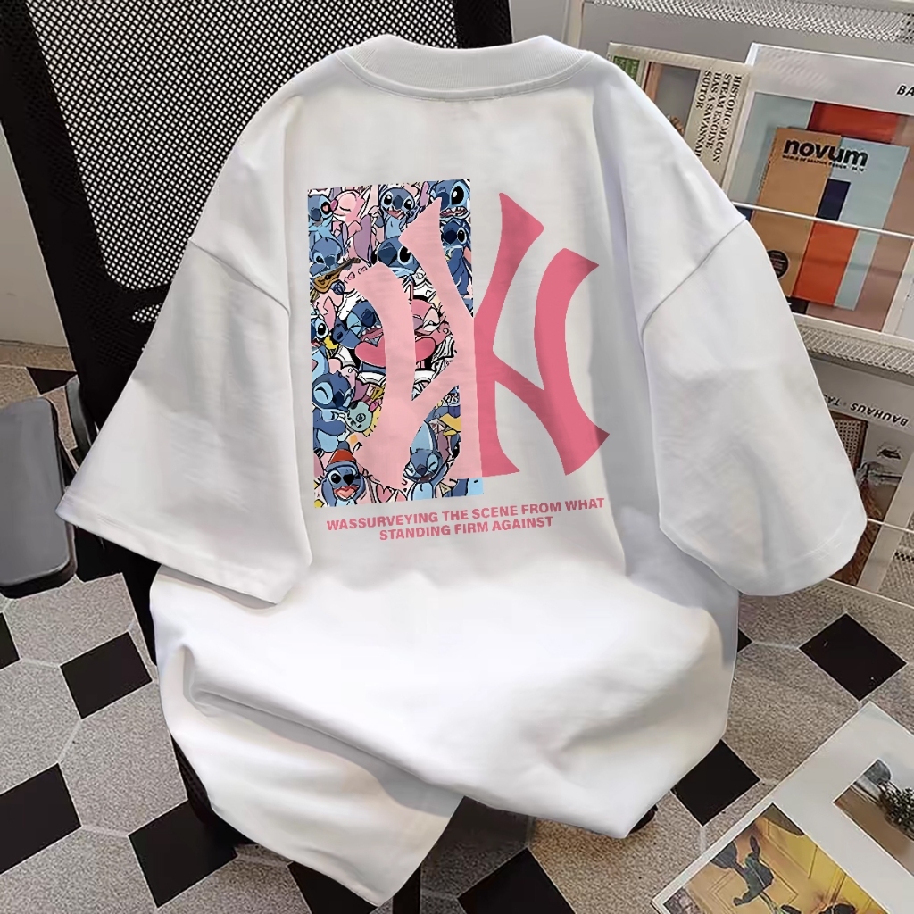 Baju Wanita Cetakan Merah Muda NY Baju Kaos Oversize Wanita Korean 100%Cotton | Atasan Wanita Korea 