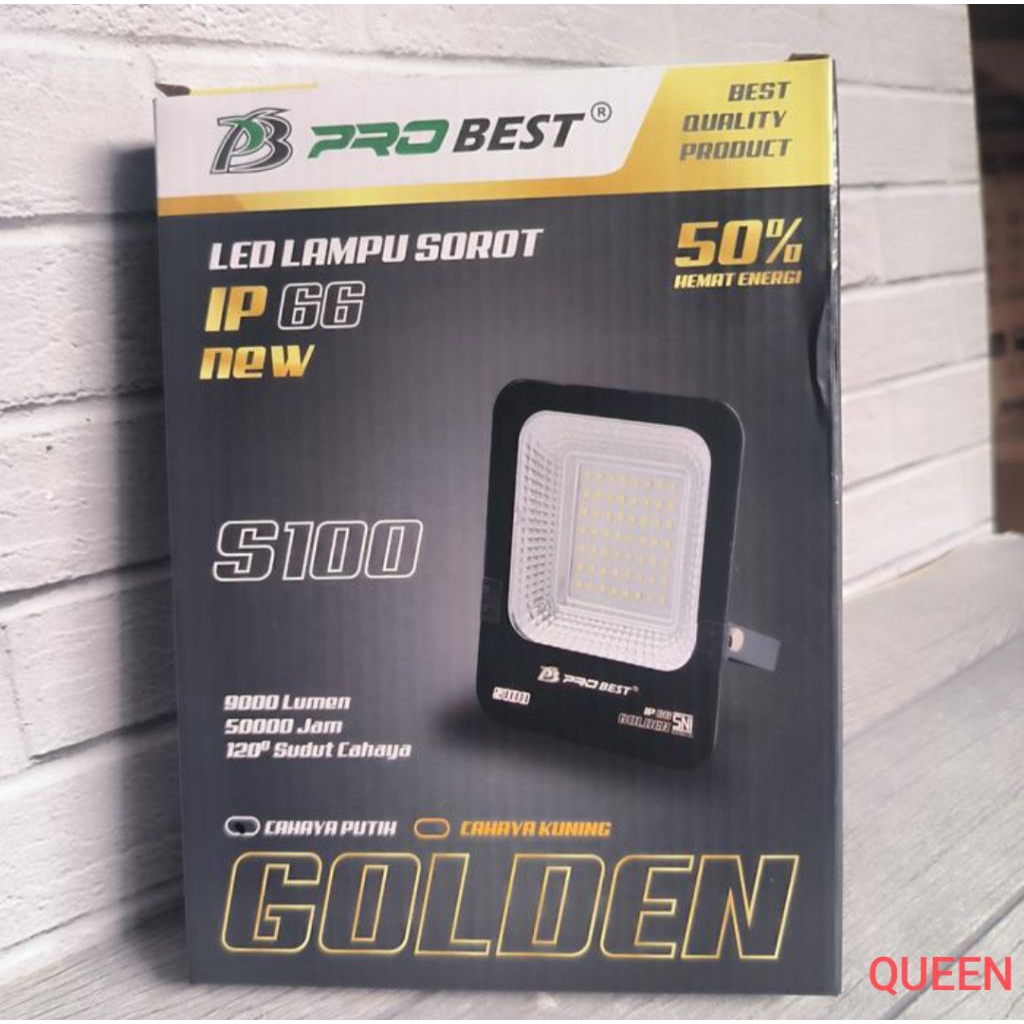 PROBEST GOLDEN LAMPU SOROT LED 100WATT FLOODLIGHT CAHAYA PUTIH IP66 SNI