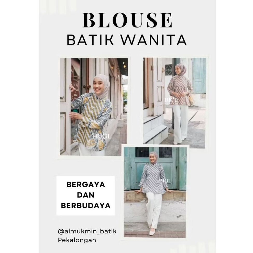 BLOUSE BATIK ATASAN WANITA AL MUKMIN BATIK MOTIF CITRA KERIS SIZE M L XL XXL