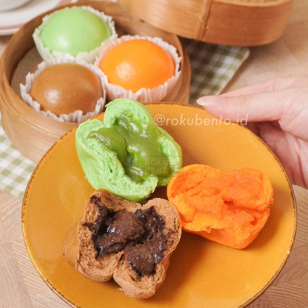 

Mix Pao Roku Bento - Roti Kukus 3 Rasa | Coklat Pandan Telur Asin ala Dimsum Halal