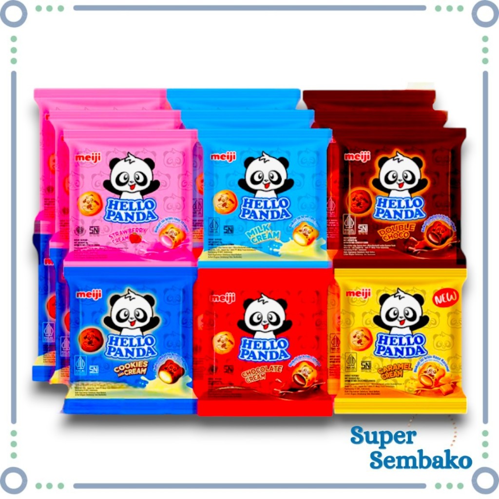 

SNACK BISKUIT COOKIES HELLO PANDA MEIJI RASA COKELAT STRAWBERRY SUSU COOKIES AND CREAM CARAMEL RENCENG ISI 10 BUNGKUS