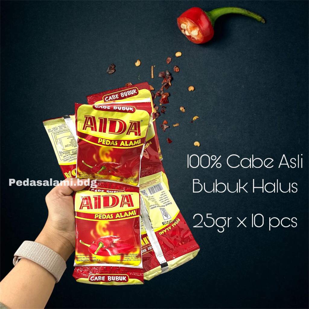 

Cabe Bubuk Aida Renceng isi 10 pcs x 25 gr pedas murni bubuk kering || Cabai Bubuk ||