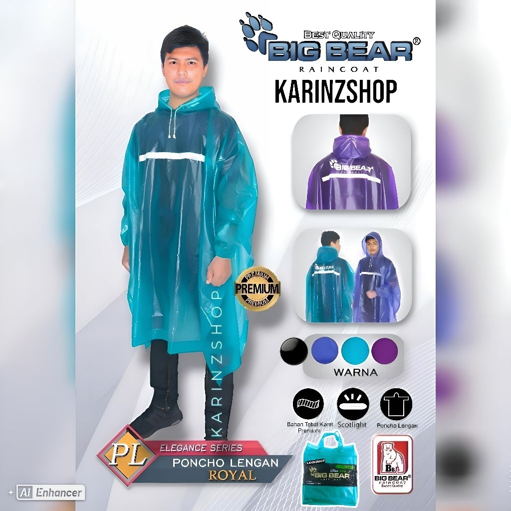 Jas Hujan BIG BEAR : Poncho Lengan ROYAL TEBAL (Premium)