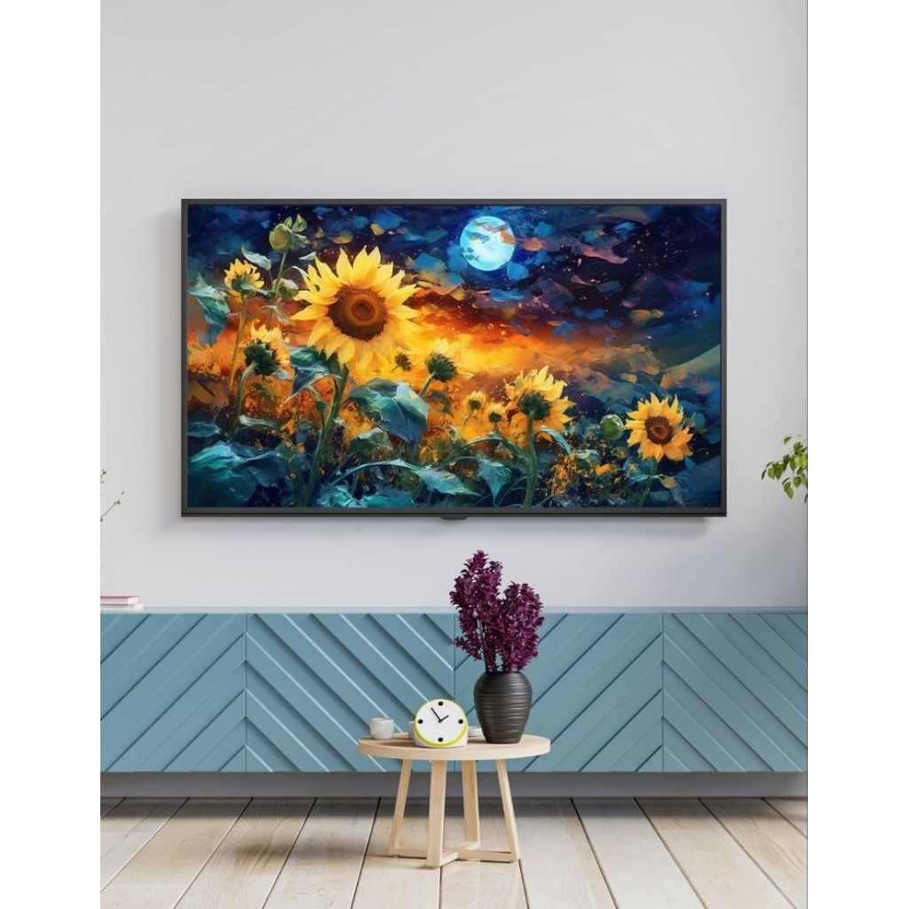lukisan dinding minimalis modern bunga matahari malem
