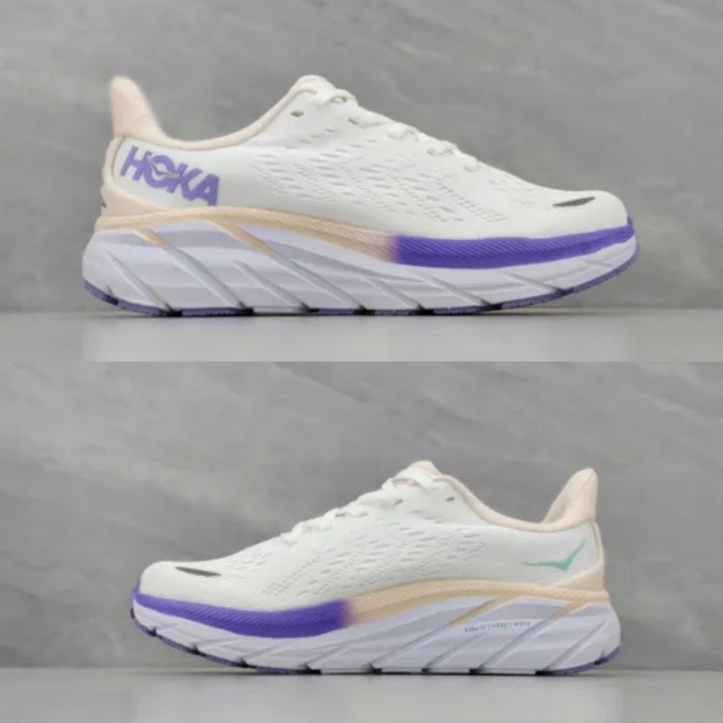 Sepatu lari wanita hoka one one clifton 8 white purple