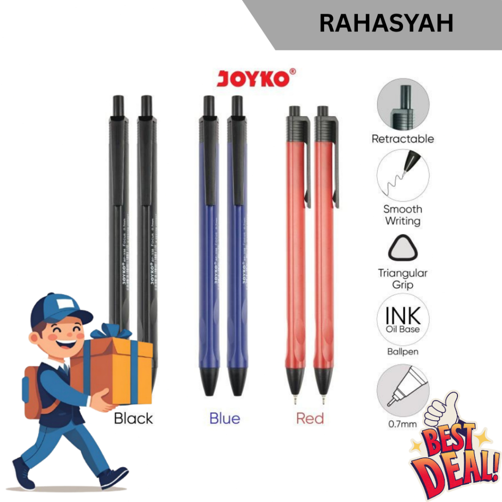 

JOYKO Ball Pen Pulpen Pena BP-338 Focus 0.7 mm Hitam