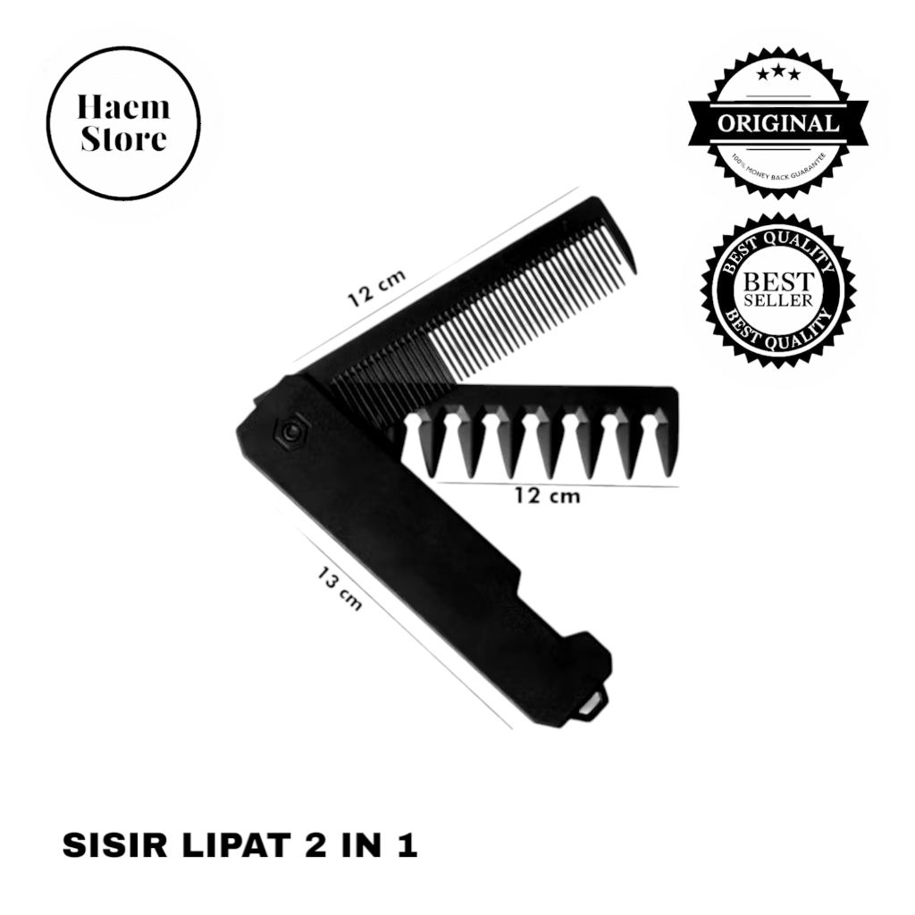 Sisir Saku Lipat Plastik Pria Portable / Sisir Rambut Lipat Kecil Folding Comb / Sisir Styling Barbe