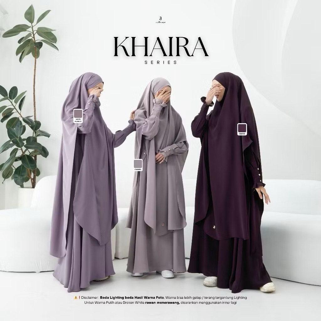 KHAIRA ULYABBAYA ABAYA MAZEN MINA ALMAHYA GAMIS FRENCH KHIMAR PREMIUM SET  - UMROH  HAJI SERIES