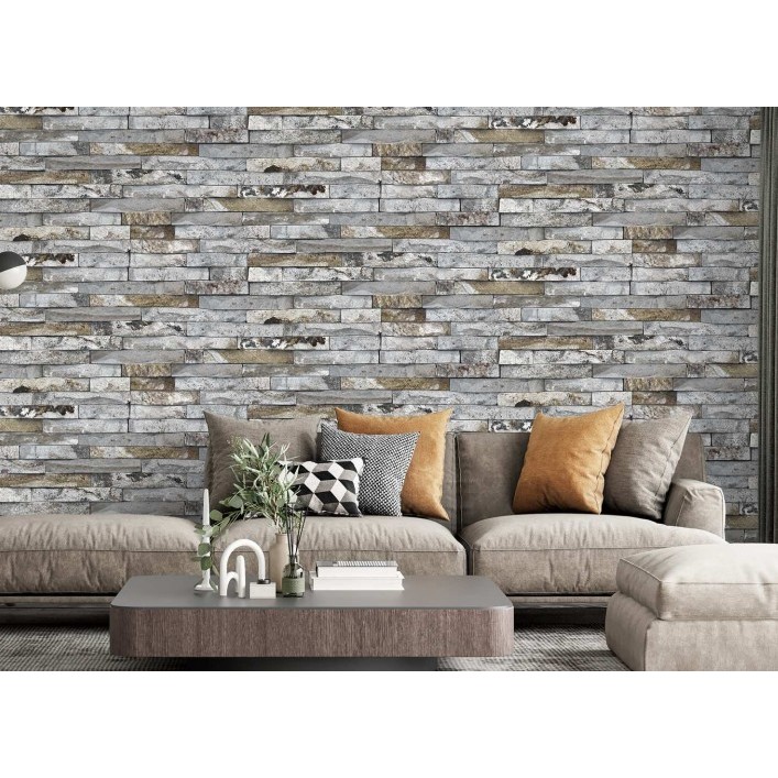 Wallpaper Dinding Batu Bata Abu Natural 3D Uniq