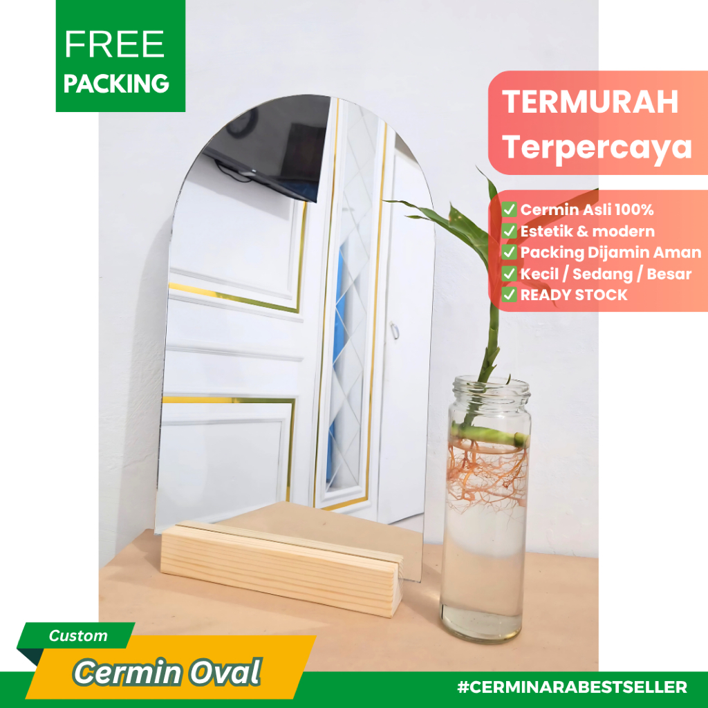 Cermin Oval Ukuran 24 x 40 | Siap Pakai | Cermin Asli 100%