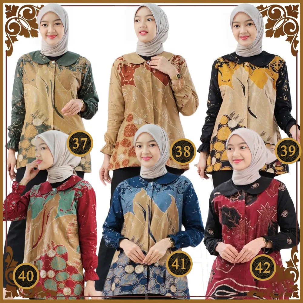 Blus Atasan / Kemeja Batik Anak Perempuan Cewek Kerah SD SMP Remaja Motif Baru (37-42) 12-15 Tahun