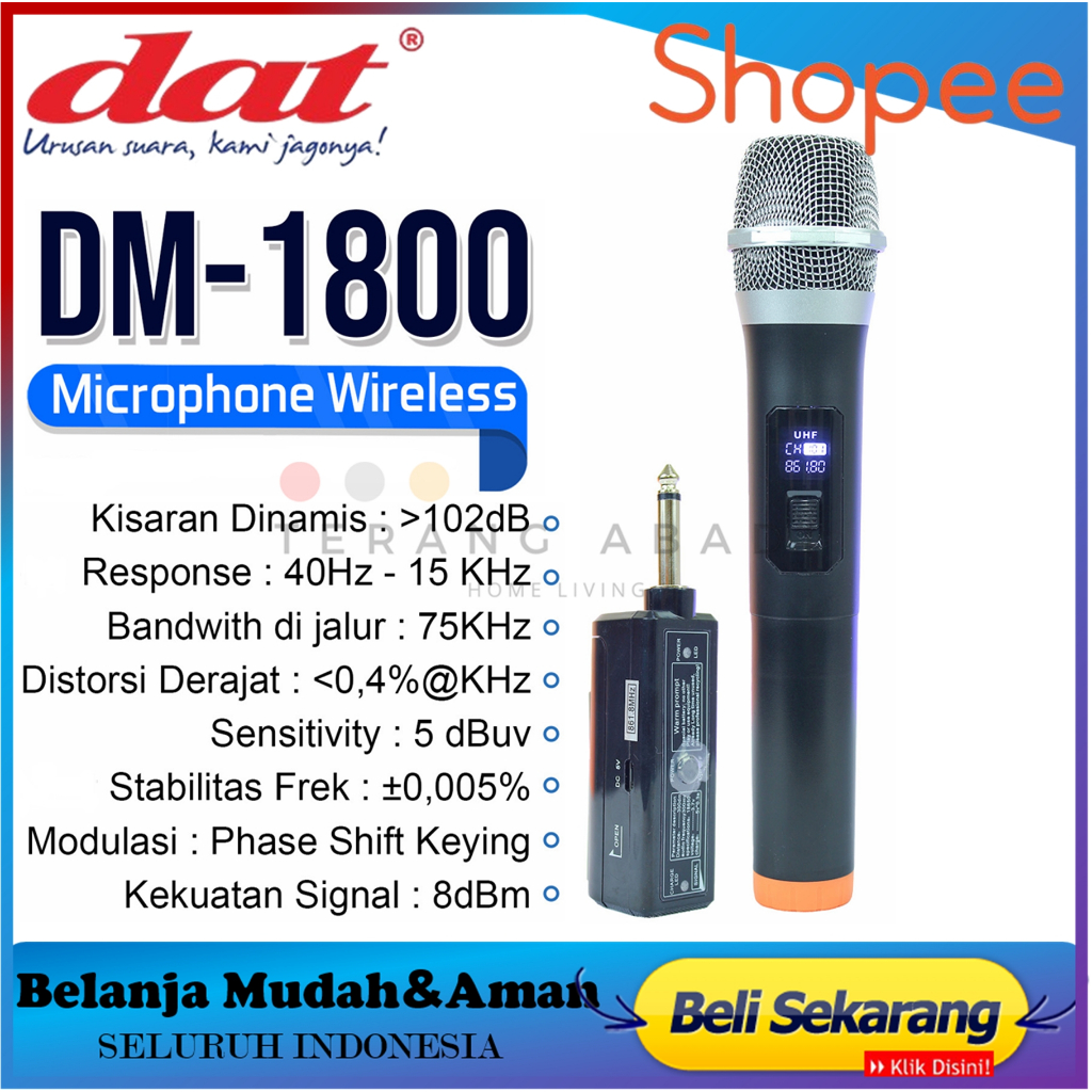 Microphone DAT Wireless Single DM-1800 Professional Mic Wireless Single Mic Tanpa Kabel