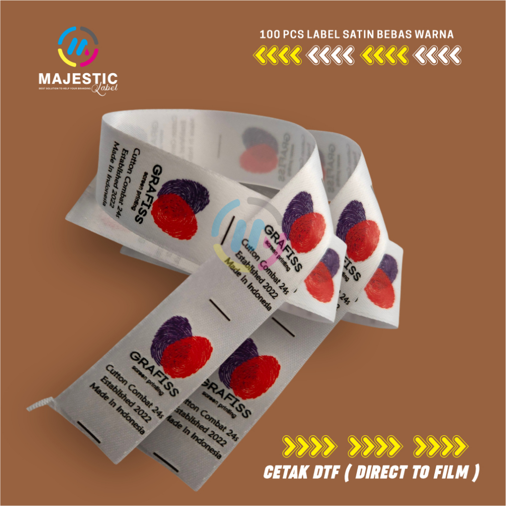 

100 pcs label satin custom, label satin full warna, label baju, carwash, label hijab