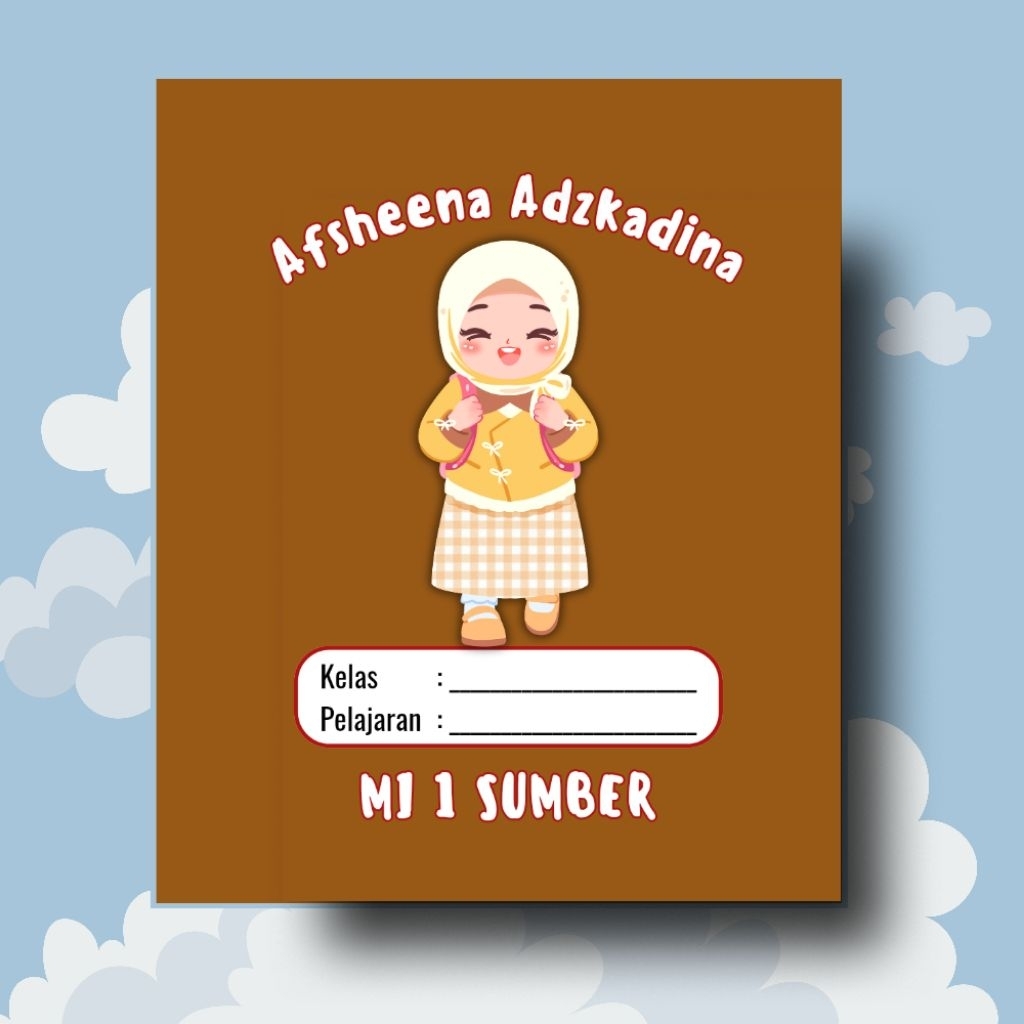 

Sampul Buku Coklat Custom Nama Karakter Cewek Hijab