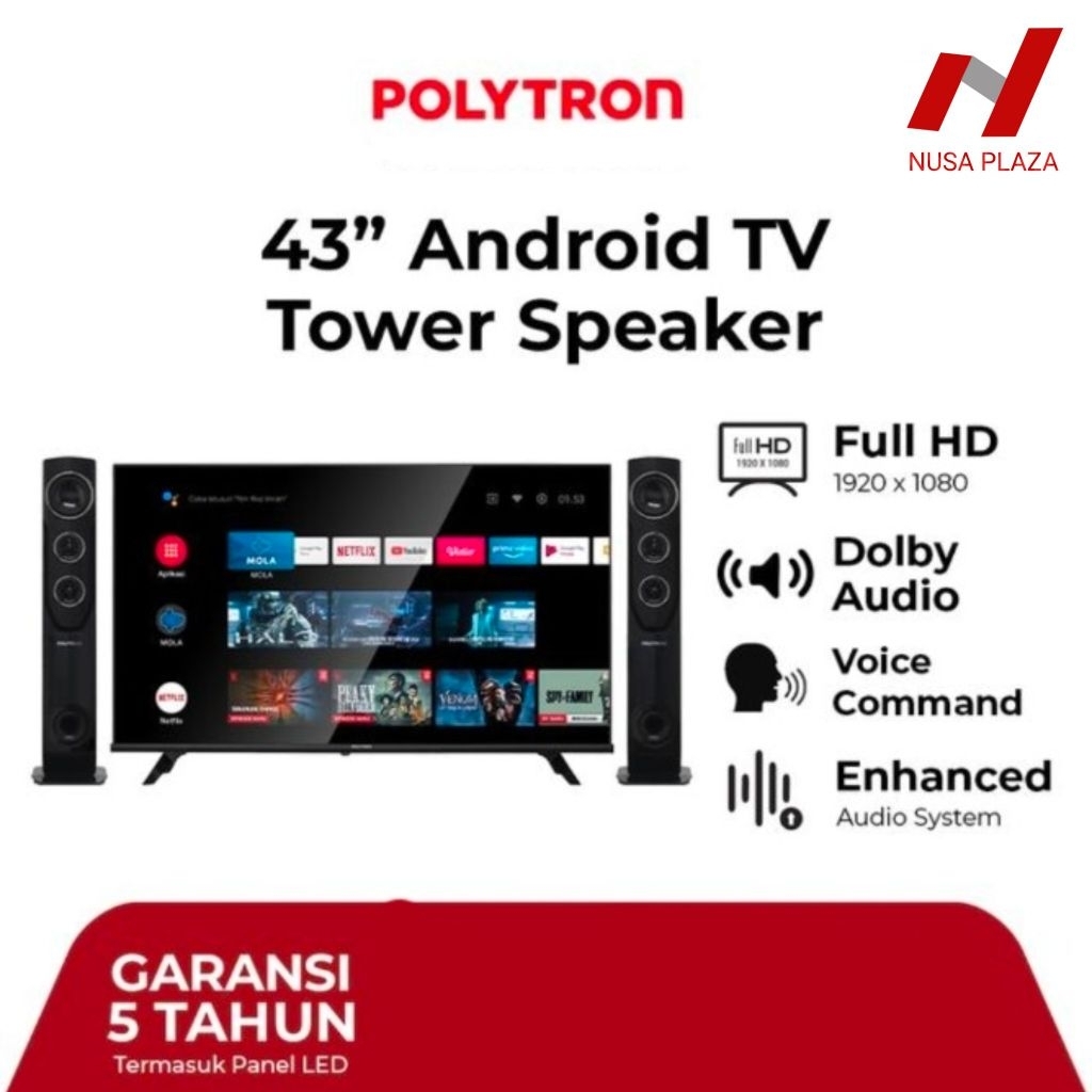 [MEDAN] TV POLYTRON 43 Inch PLD-43TAG5959 / 9959 / 43TA5055 / 43TG5055  SMART ANDROID CINEMAX TOWER
