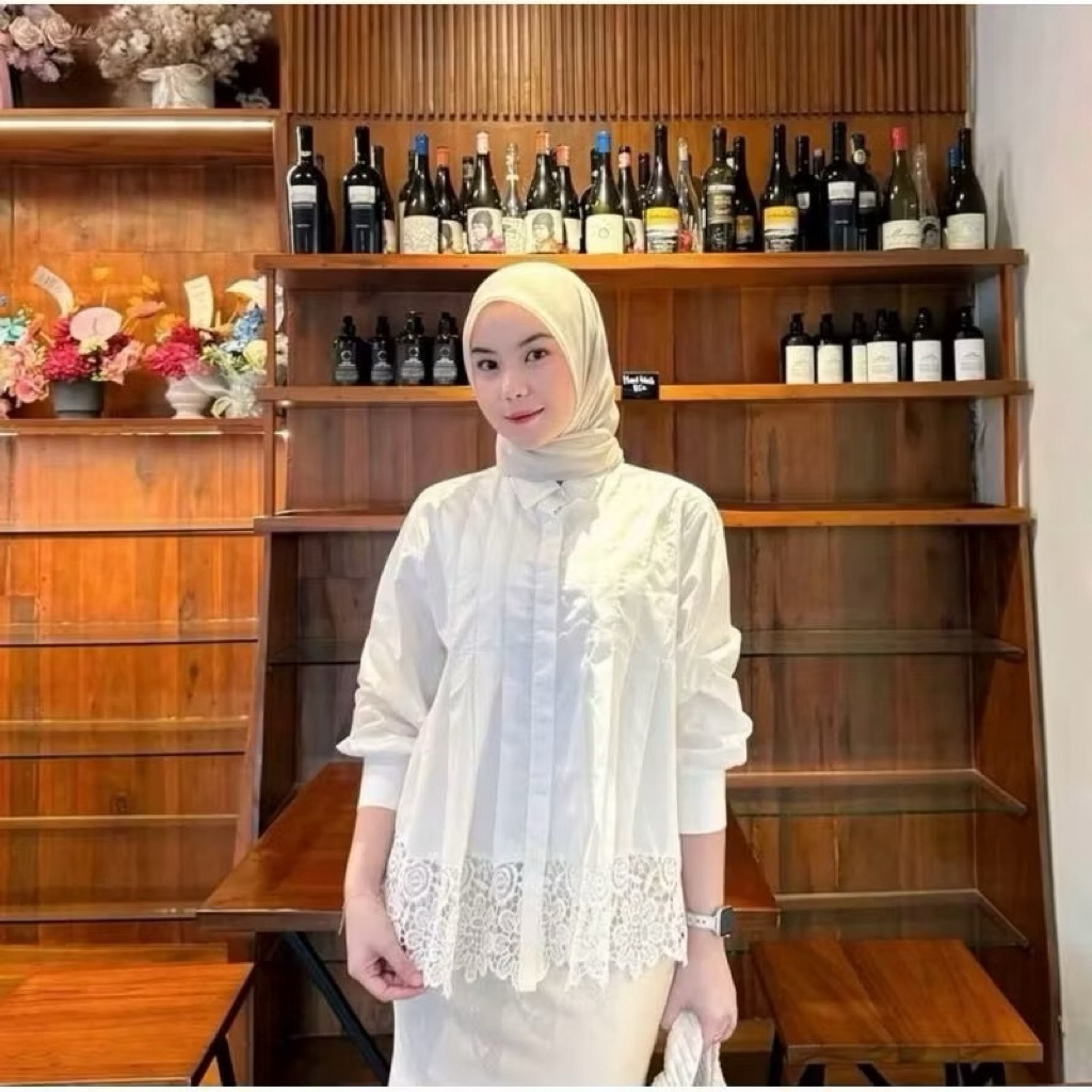 Jema Basic Blouse - Kemeja Basic Renda - Atasan Blouse Wanita Basic