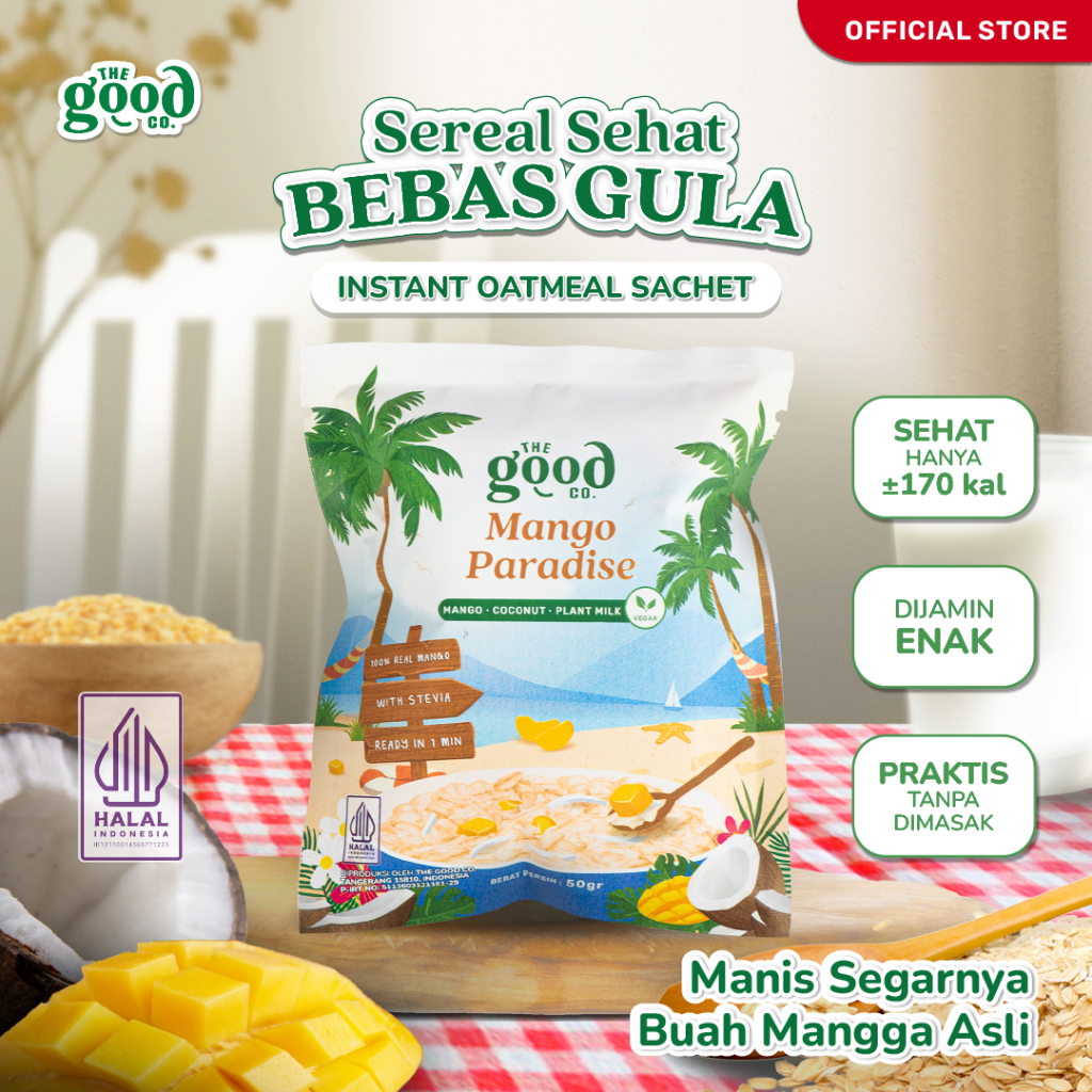 

The Good Co. - Oatmeal Sachet Tanpa Gula - Sarapan Sehat Tinggi Serat- Mango Paradise (Potongan Mangga Asli) - 50g