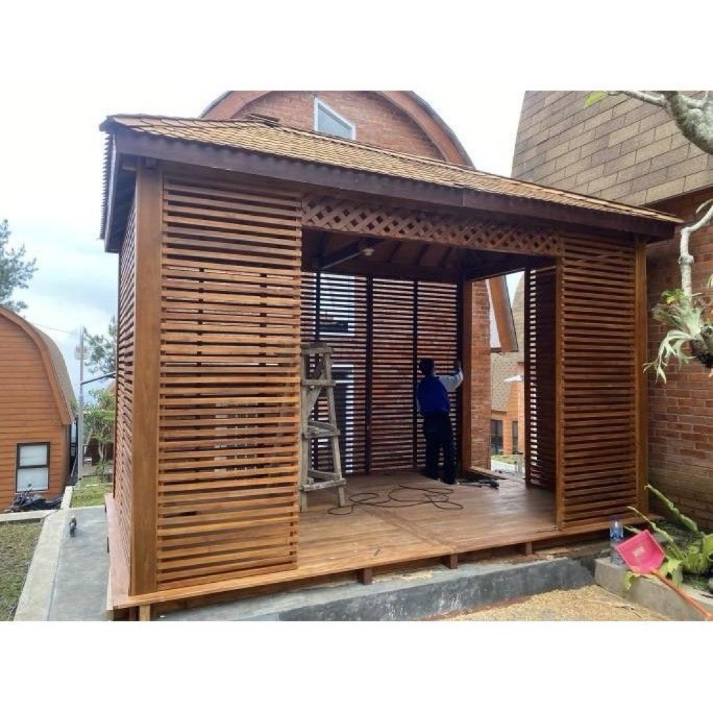 Pergola minimalis kayu jati | gazebo kayu jati | gazebo minimalis