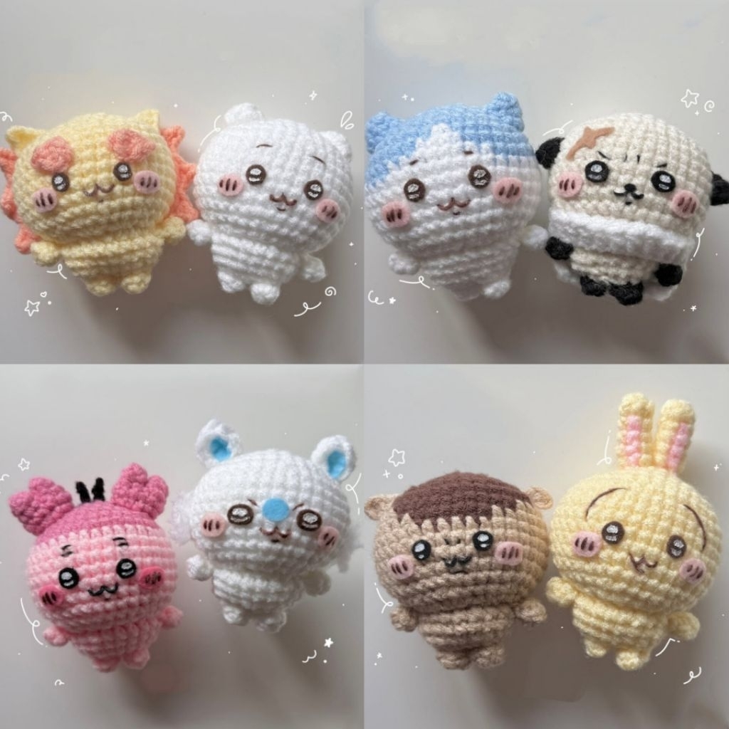 amigurumi | chiikawa usagi rakko momonga | crochet rajut | gantungan kunci/tas | boneka
