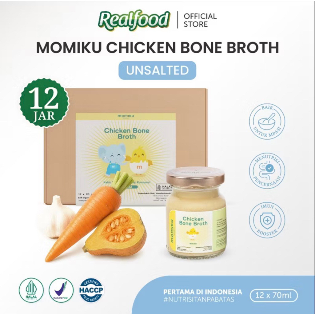 

momiku unsalted chicken bone broth isi 12 jar anak2 bone broth