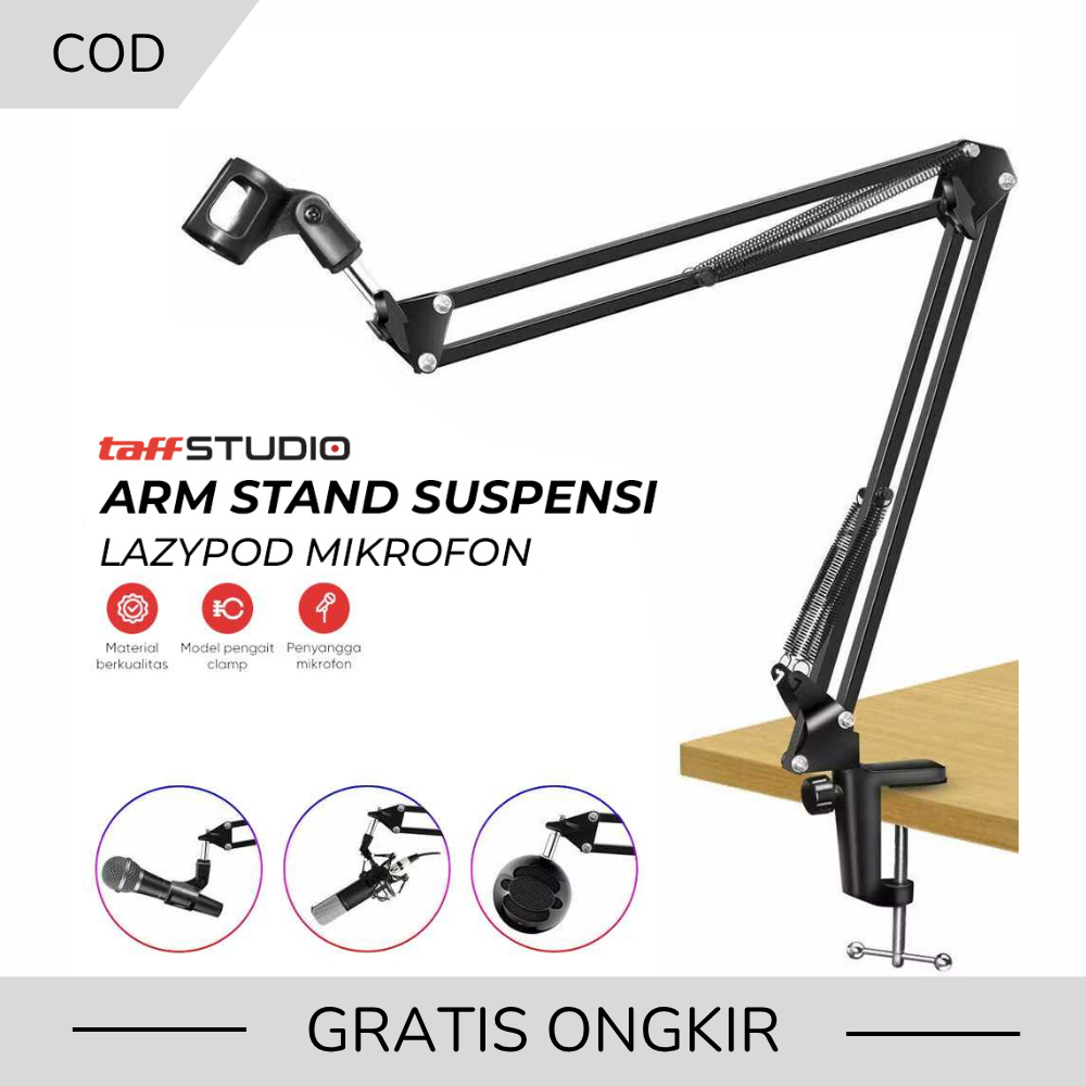 Stand Mikrofon Microphone - Arm Stand Suspensi Mikrofon - Taffstudio Arm Stand Suspensi Lazypod Mikr