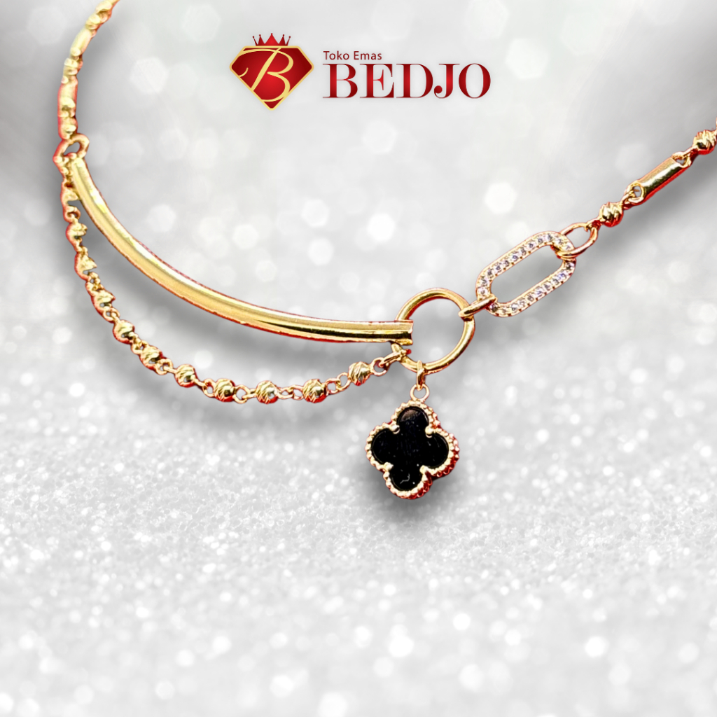 Kalung Emas Choker Fanclip Clover  | Perhiasan Emas Kalung | Gold Jewelry Black Clover Choker Neckla