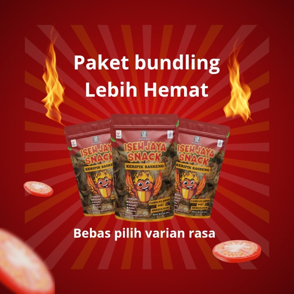 

Keripik Basreng Daun Jeruk paket BUNDLING by ISEH JAYA SNACK bebas pilih varian Rasa ISI 80 GRAM
