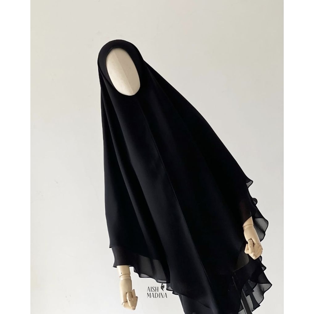 NWT Khimar NP Arabian Sifon Hariir Ummarah Double Layer color Jetblack AishMadina