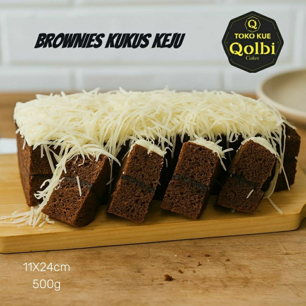 

(Khusus DKI jakarta jabodetabek) Brownies kukus bertoping keju, berlapis filing coklat ukuran 11x24 berat 500gr