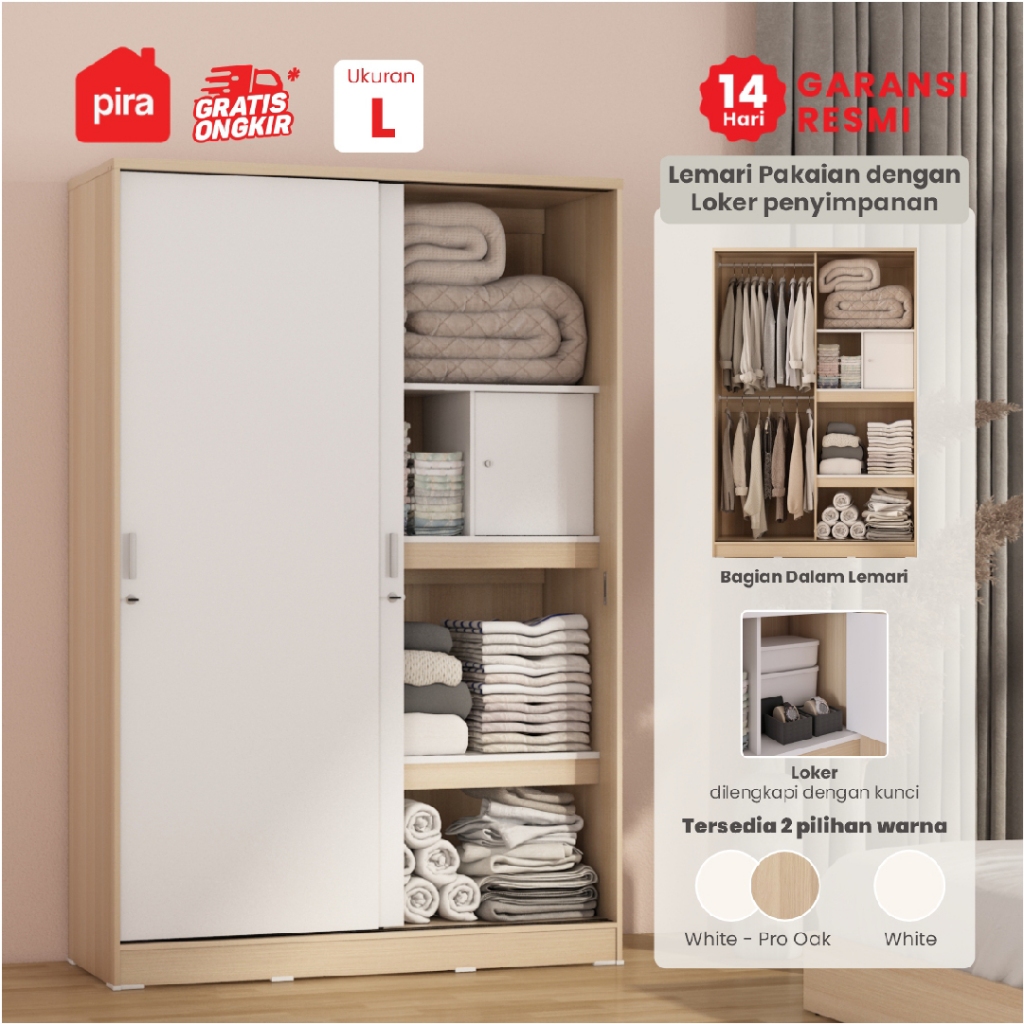 PIRA METROPOLIS OX -  ARUNA WDSL 120 A LK Lemari Pakaian Pintu Geser / Lemari Sliding dengan Loker P