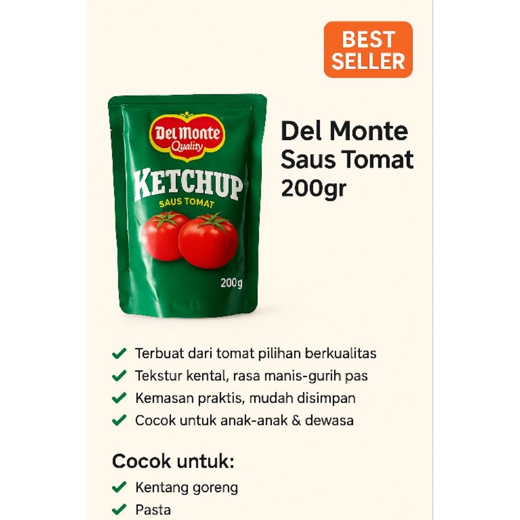 

Del Monte Saus Tomat 200gr – Ketchup Lezat & Kental | Cocok untuk Semua Masakan!