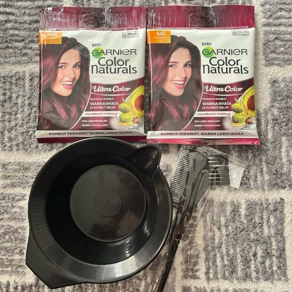 Paket Pewarna Rambut Garnier - 2pcs Cranberry Red, Mangkok Cat & Sisir Cat