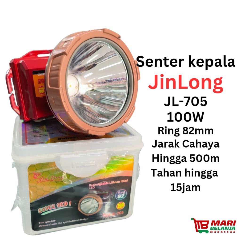 Senter kepala JinLong JL 705 Super Red 100 watt cahaya putih