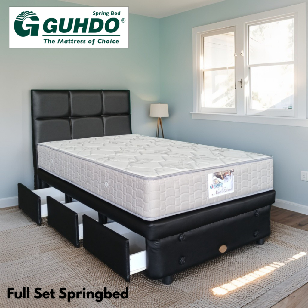 Kasur Spingbed GUHDO - Set Kasur New Prima Divan Laci 3 Caserta  [Full Set]