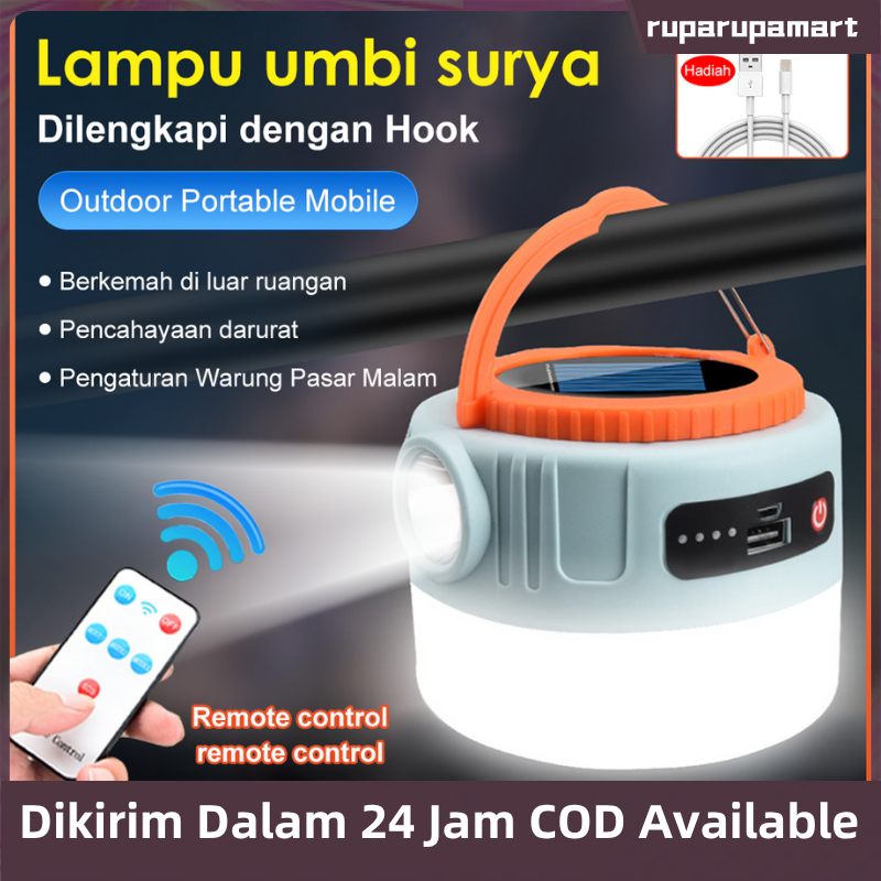 Lampu Emergency Tahan Lama LED 6 Model Lampu Camping Cas Tenaga Surya Rechargeable Bohlam Multifungs