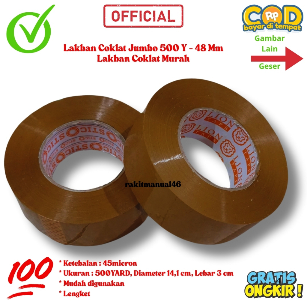 

Lakban Jumbo Coklat 2 Inch 45mm X 500 Yard Real Premium Quality