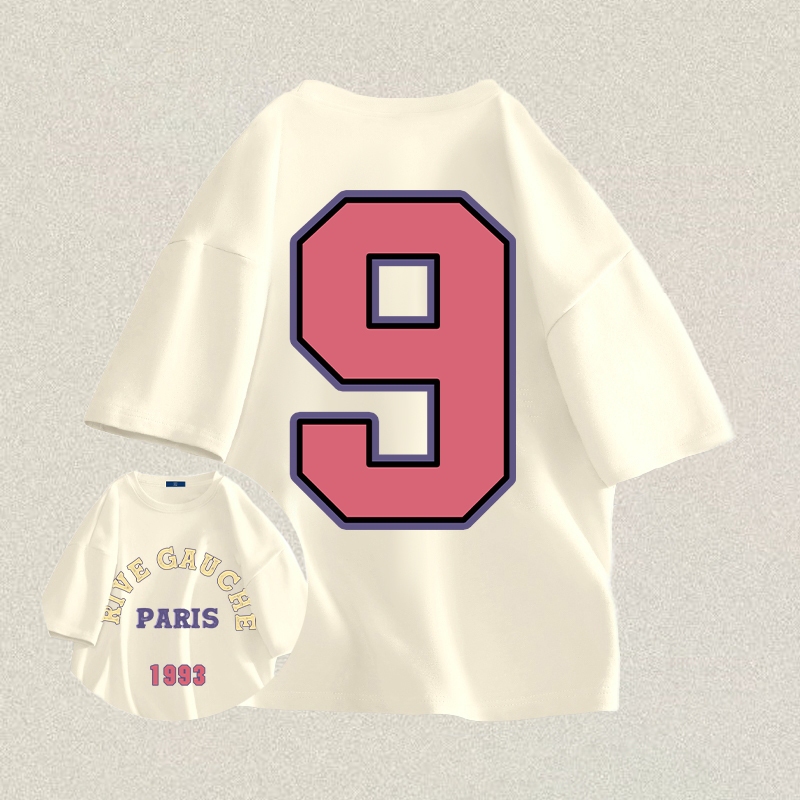 RENELLE Baju Kaos Oversize Pria | RIVE GAUCHE PARIS 1993 Angka NO.9 Warna Merah Muda | Kaos Pria Dis