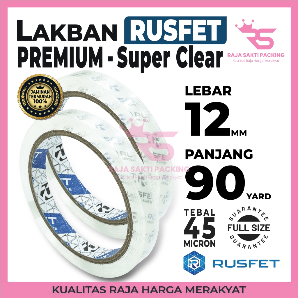 

Lakban Bening RUSFET 0.5 Inch (12mm) - Crystal Clear Super Lengket Satuan Termurah