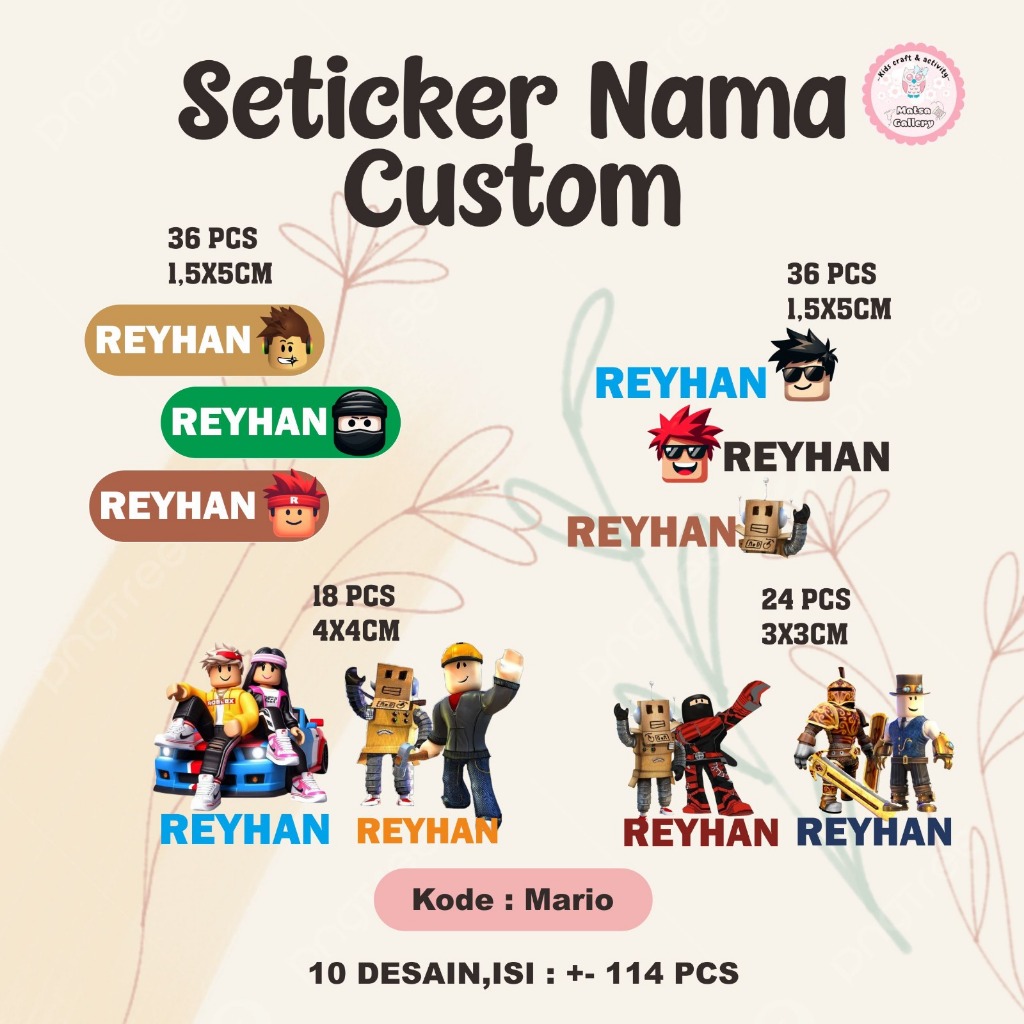

Stiker Custom Karakter / Stiker Label Anak / Stiker Set Pack / Stiker vinyl Nama Anak Waterproof