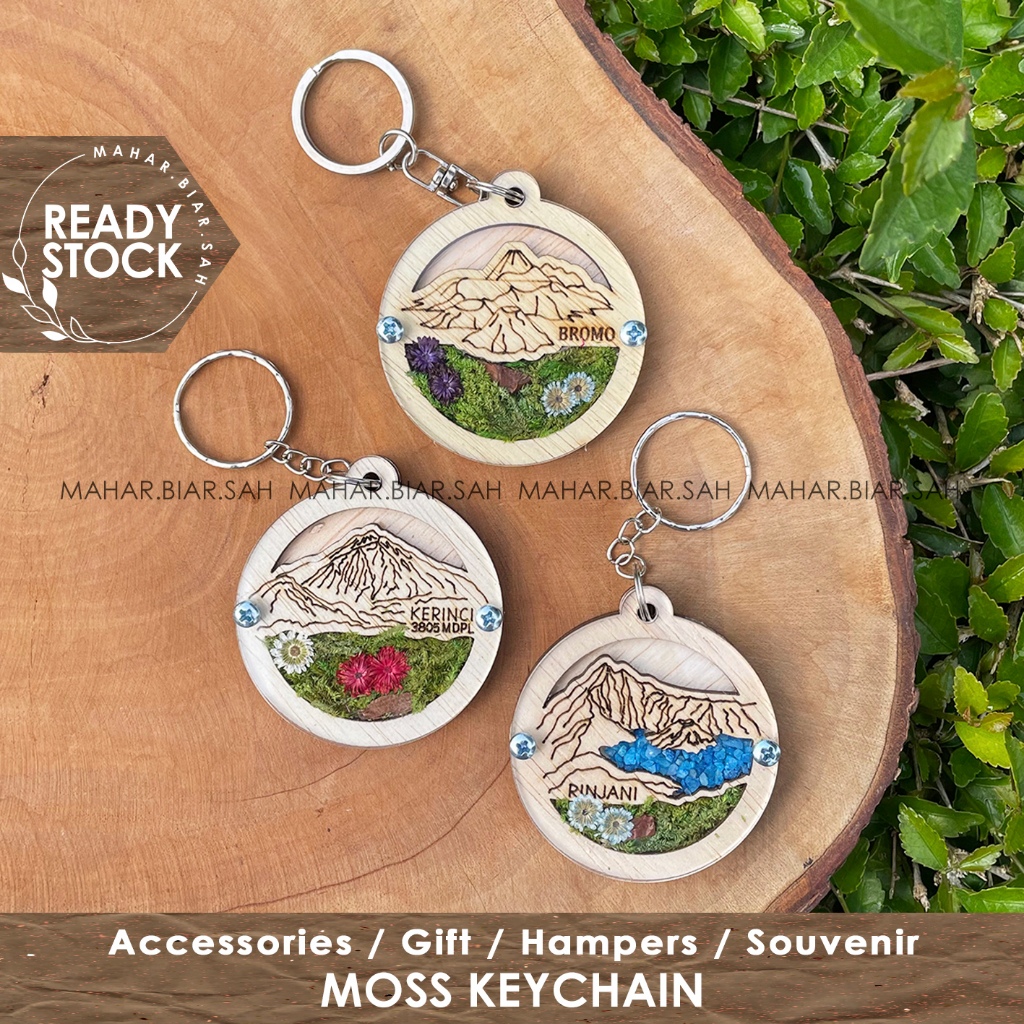 RS MOSS KEYCHAIN / Mountain / Gunung / Lumut / Gantungan Kunci Kayu & bunga oleh oleh Wisata Rinjani