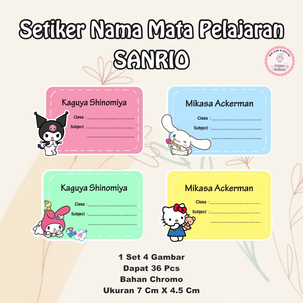 

Stiker custom nama label buku pelajaran sekolah / sticker mata pelajaran / untuk anak perempuan