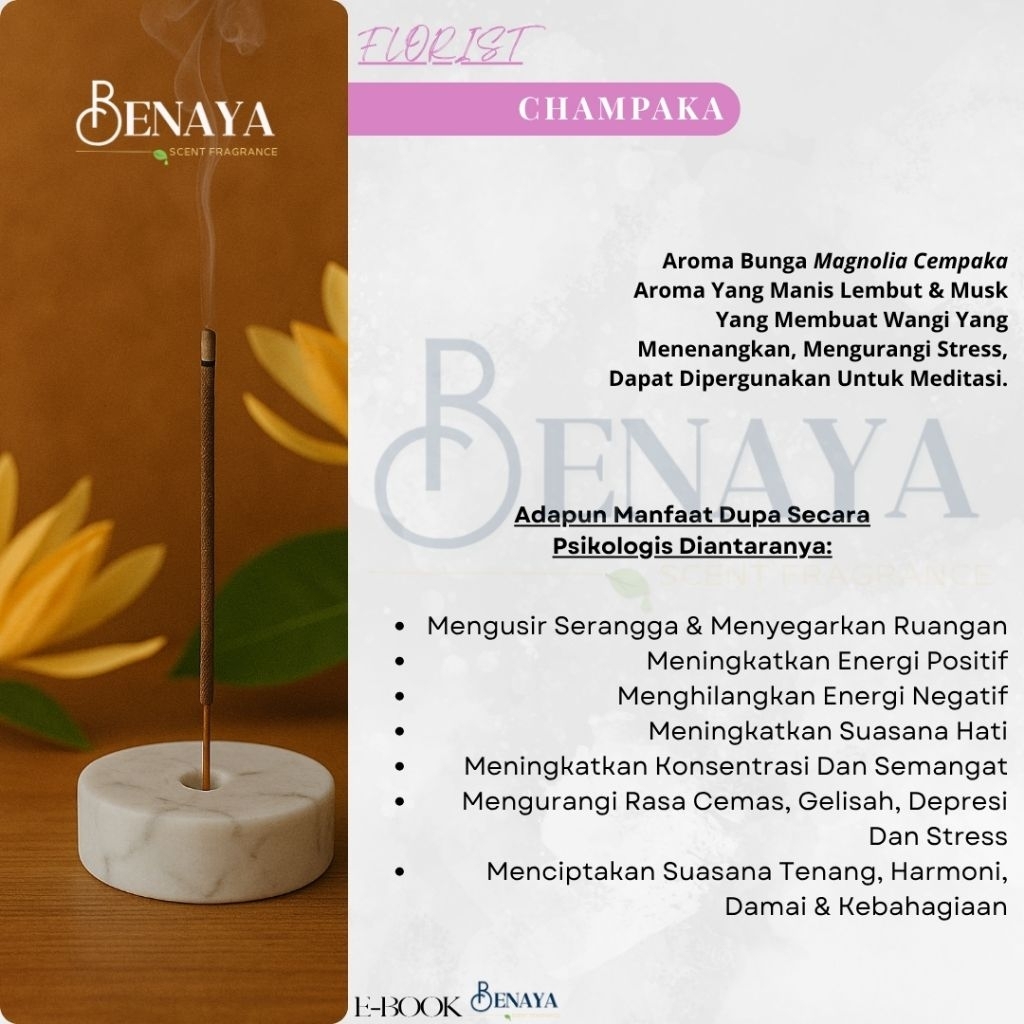 BENAYA Incense Stick AROMATERAPI BAKAR CHAMPAKA DUPA HIO WANGI PREMIUM